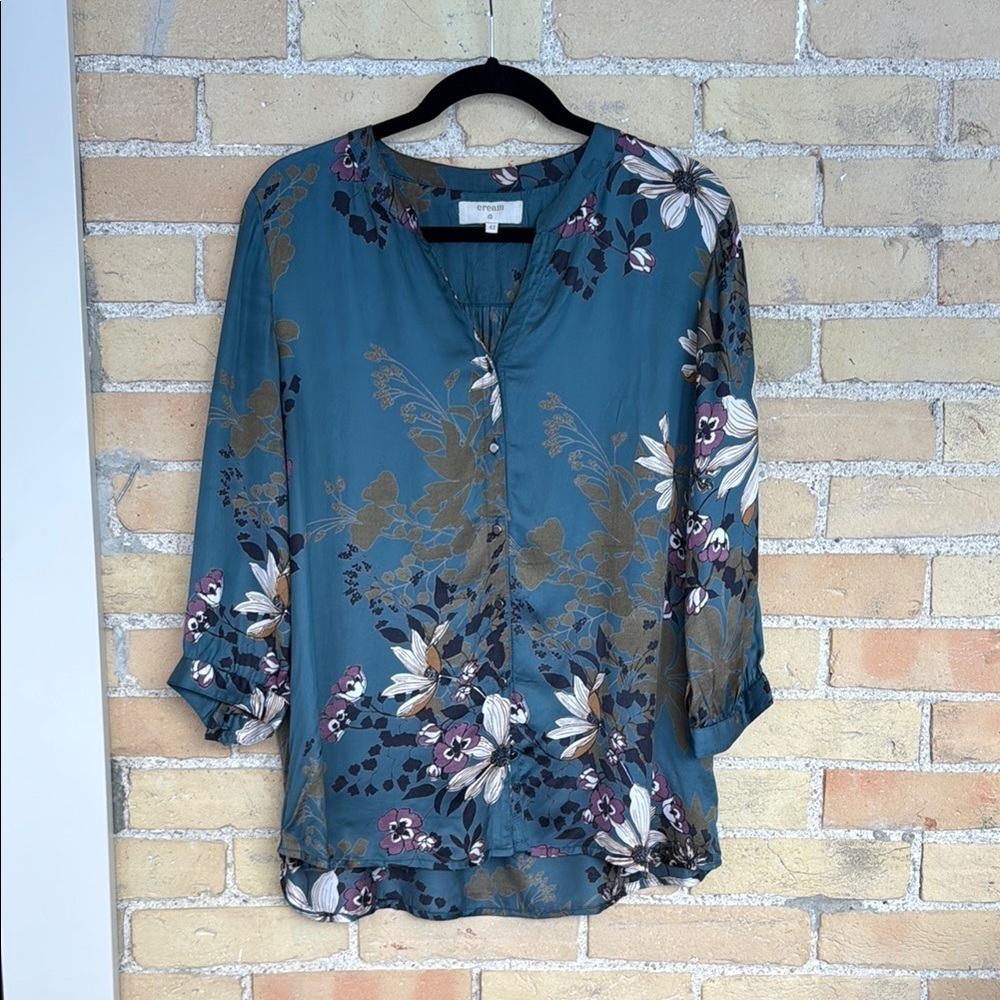 Cream Floral Teal Blouse